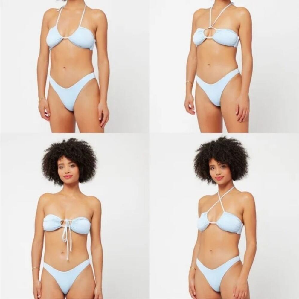 L*Space Bikini Swimsuit Dawn Top Cabana Bottom in Shimmer Sky Blue XL NWT